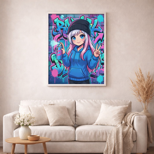 Street-Art Rebellin - Diamond Painting Kit - AI Artwork by SK Moments 70x70cm (eckige Steine)