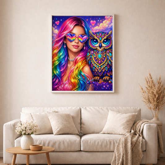 Traumhüterin des Regenbogens mit 100 Farben - Diamond Painting Kit - AI Artwork by SK Moments 70x70cm (eckige Steine)