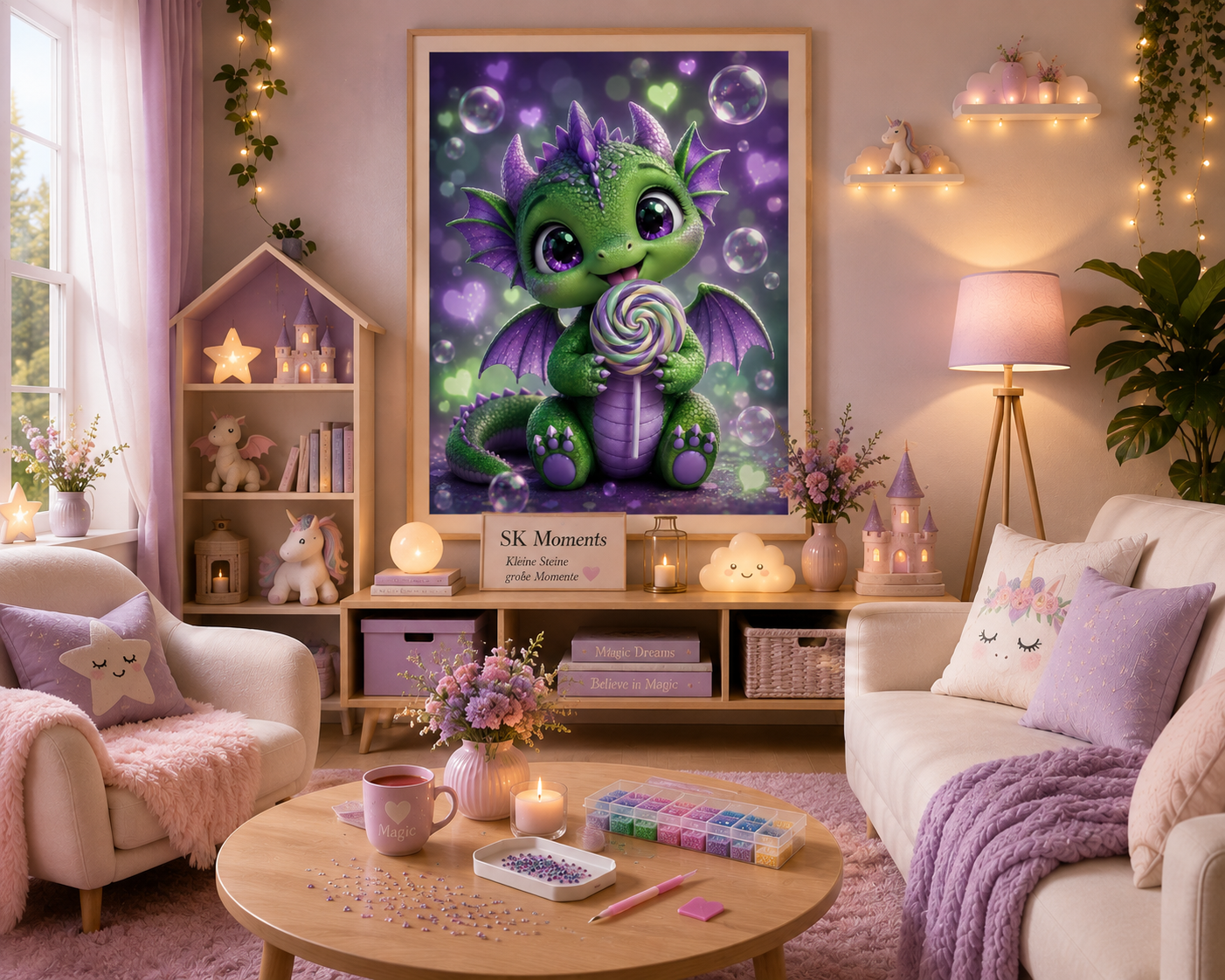 Lolli der kleine Drache - Diamond Painting Kit | 60*75 cm | 80 DMC-Farben | Artwork by Glitzerkrümel