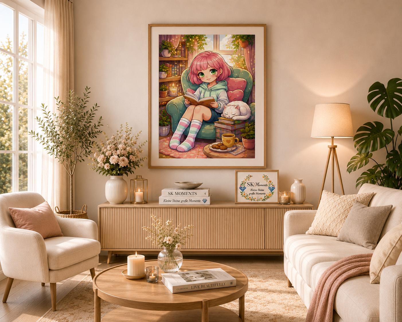 Cozy Reading Hour 50x70cm Square Drills - Diamond Painting Kit - Artwork by Farbenzauberwelt
