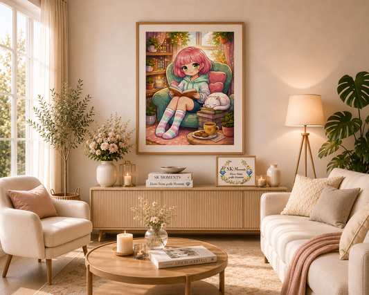 Cozy Reading Hour 50x70cm Square Drills - Diamond Painting Kit - Artwork by Farbenzauberwelt