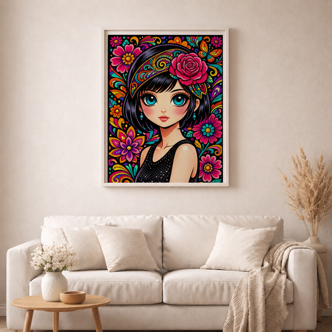 Neonblüten mit 120 Farben - Diamond Painting Kit - AI Artwork by SK Moments 60x90cm (eckige Steine)