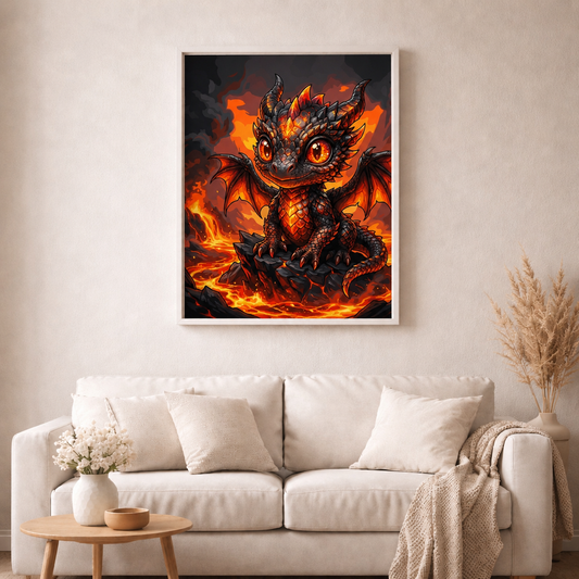 Der Flammenherz Vulkanier - Diamond Painting Kit - AI Artwork by SK Moments 70x70cm (eckige Steine)
