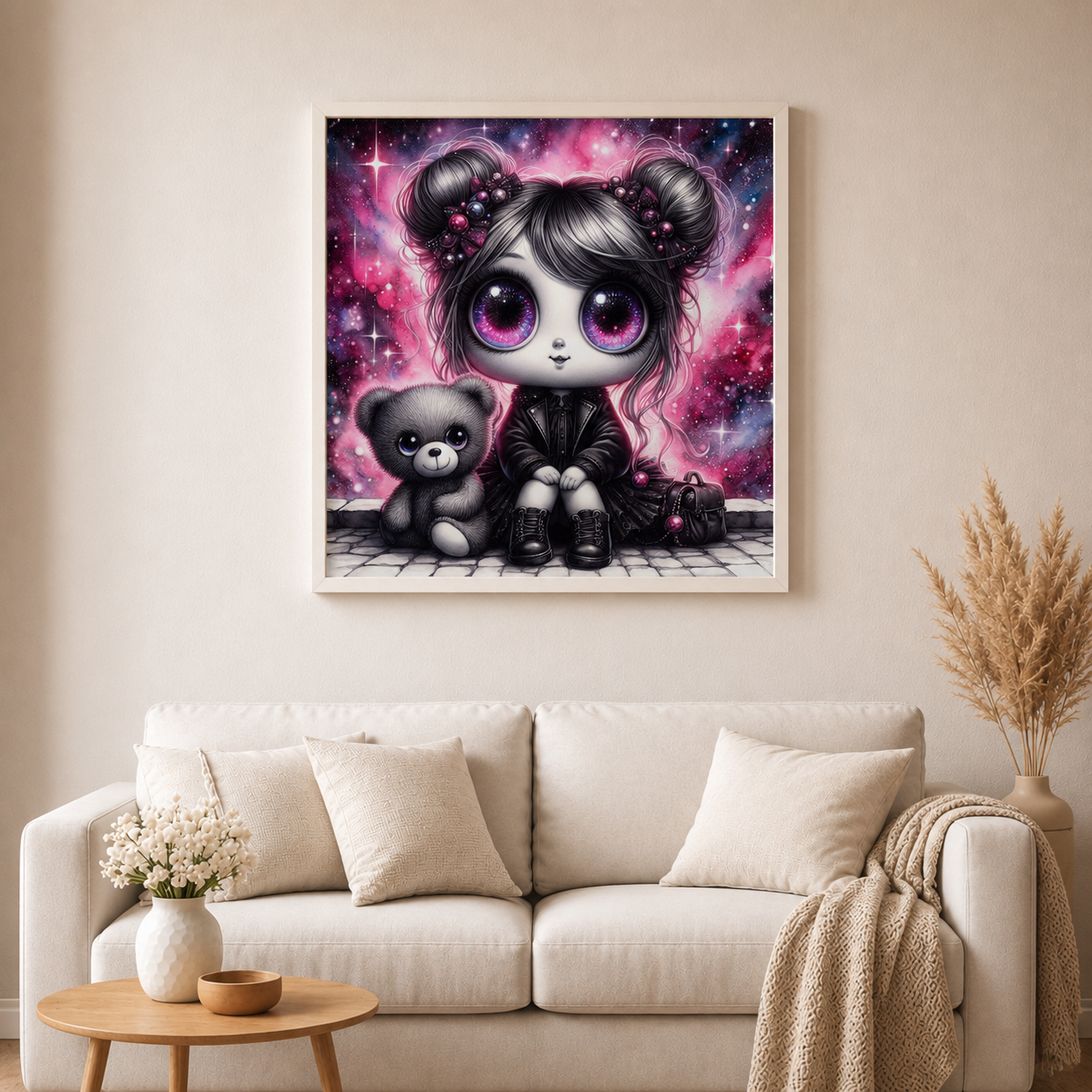 Kleine Dunkelzauberin  - Diamond Painting Kit - AI Artwork by Glitzerkrümel 60x60cm (eckige Steine)