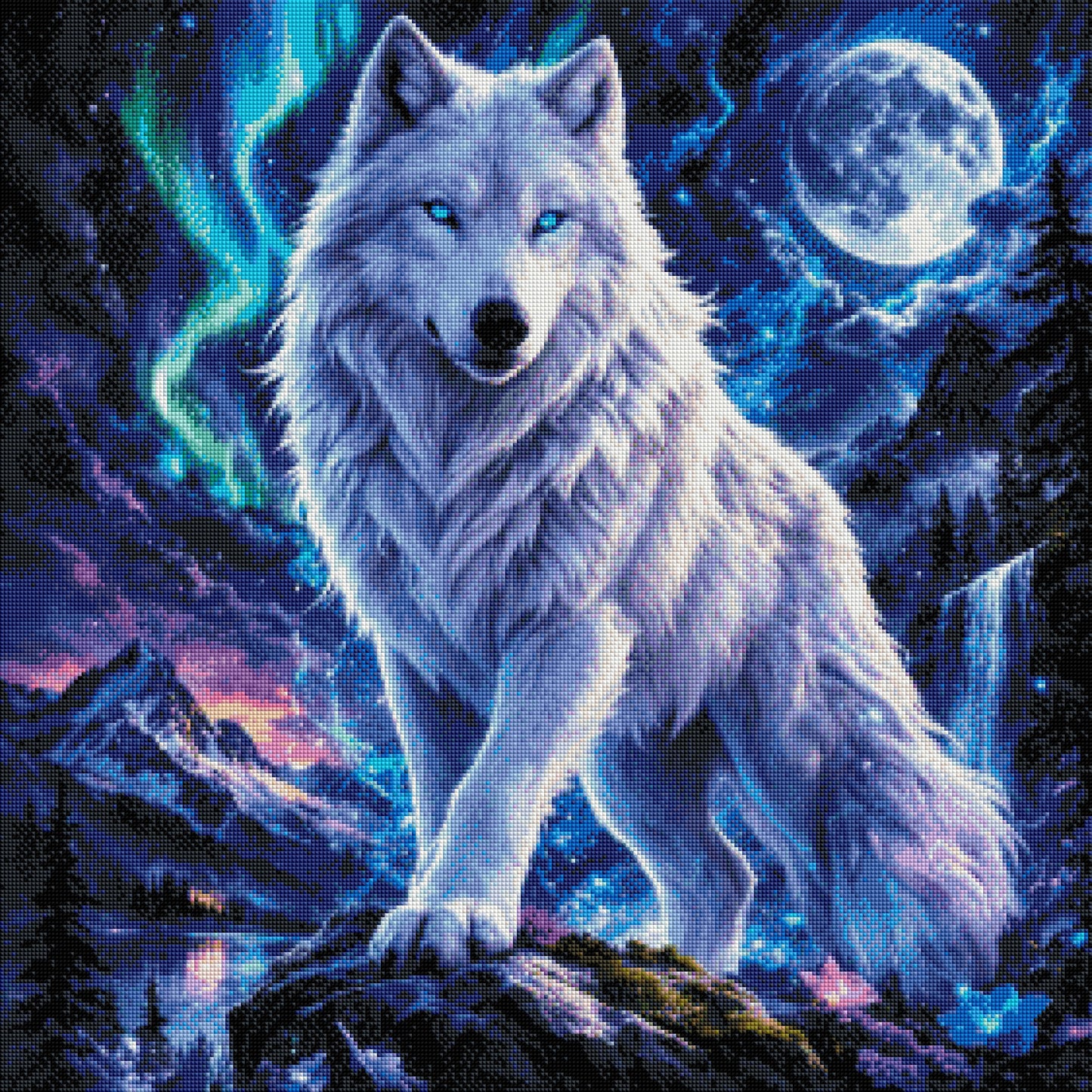 Mystischer Mondwolf  - Diamond Painting Kit - AI Artwork by SK Moments 70x70cm (eckige Steine)