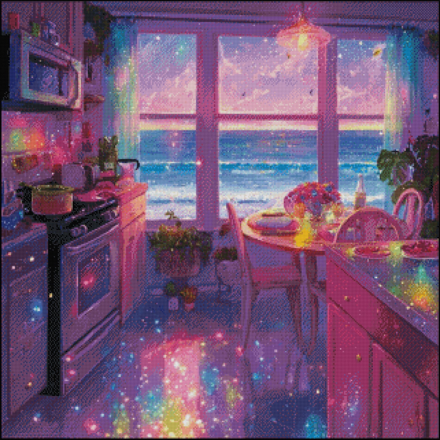 Sternenglanz am Meer mit 120 Farben - Diamond Painting Kit -  Artwork by shiny_unicorn.ai 80x80cm (eckige Steine)