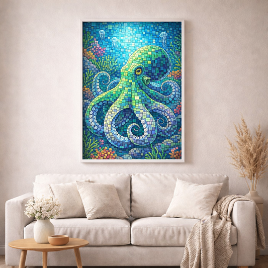 Mosaik Krake - Diamond Painting Kit - AI Artwork by Planetenparty  50x70cm (eckige Steine)