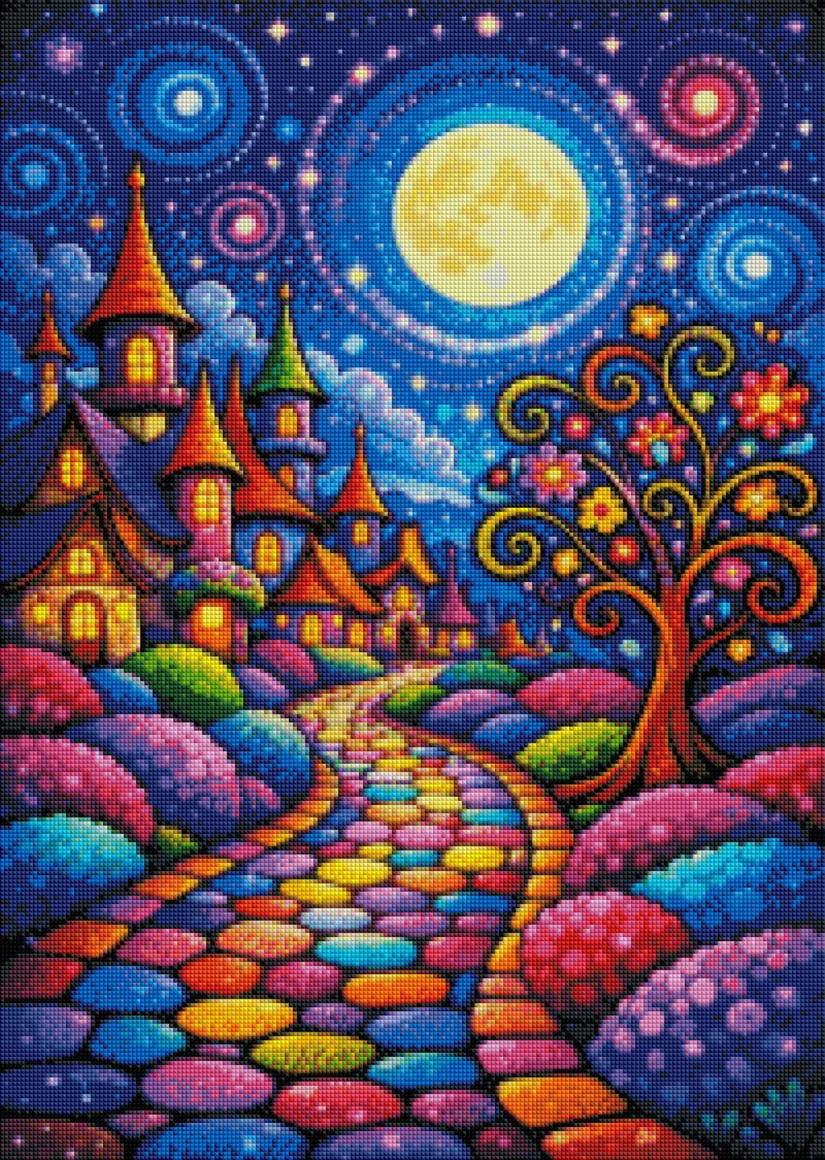 Mondzauber im Farbenland mit 100 Farben - Diamond Painting Kit - AI Artwork by SK Moments 50x70cm (eckige Steine)