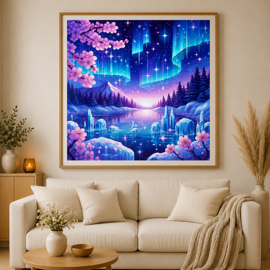 Polarlicht der Kirschblüten - Diamond Painting Kit - Artwork by saroux_draw