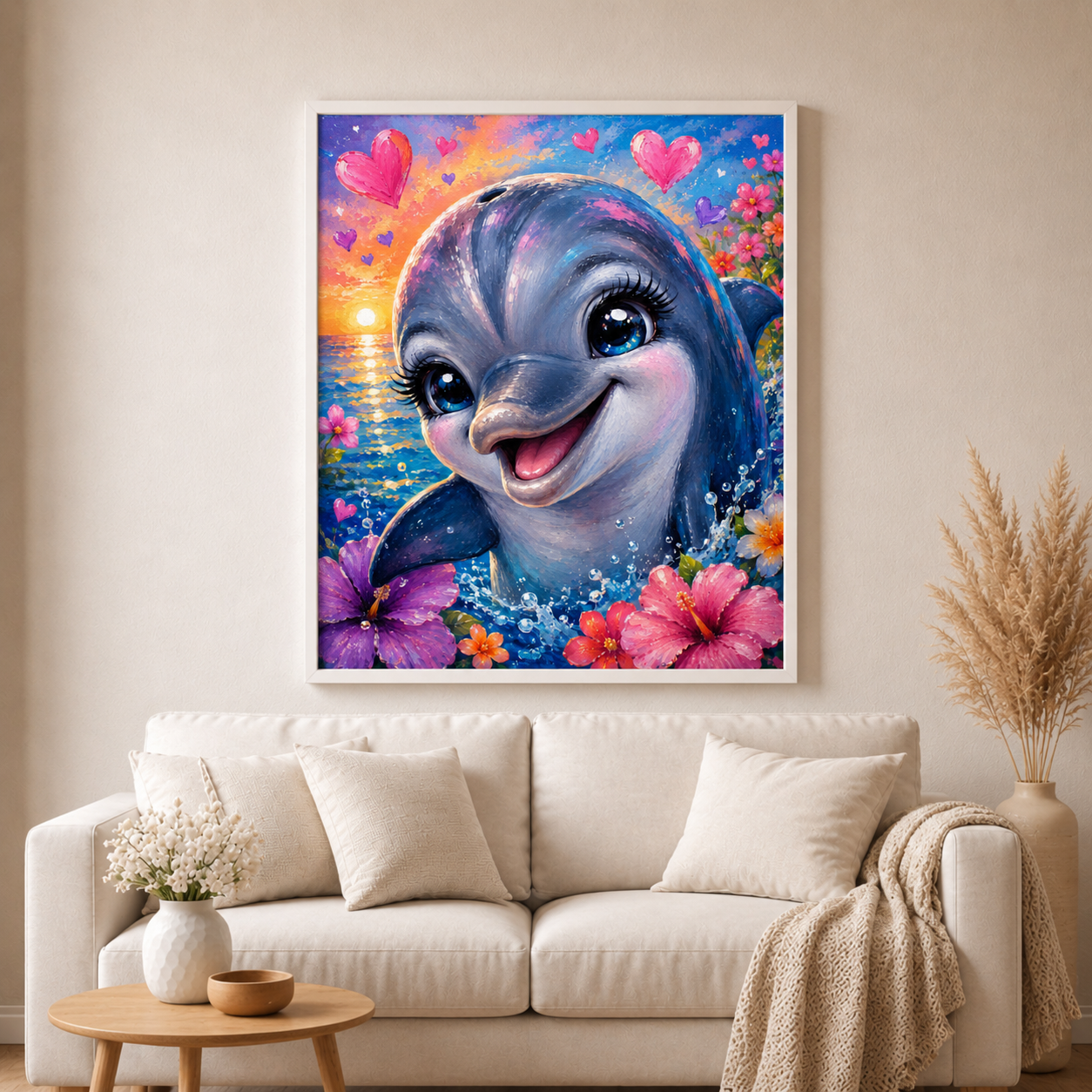 Herzensdelfin - Diamond Painting Kit - AI Artwork by Glitzerkrümel 60x75cm (eckige Steine)