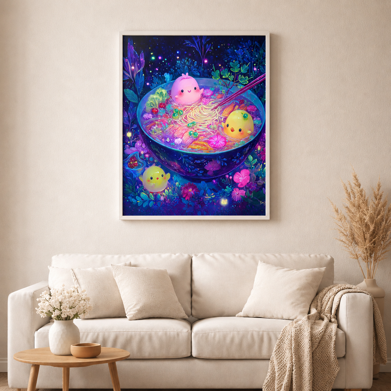Leuchtende Nudelsuppe der Träume mit 100 Farben - Diamond Painting Kit -  Artwork by shiny_unicorn.ai 80x80cm (eckige Steine)