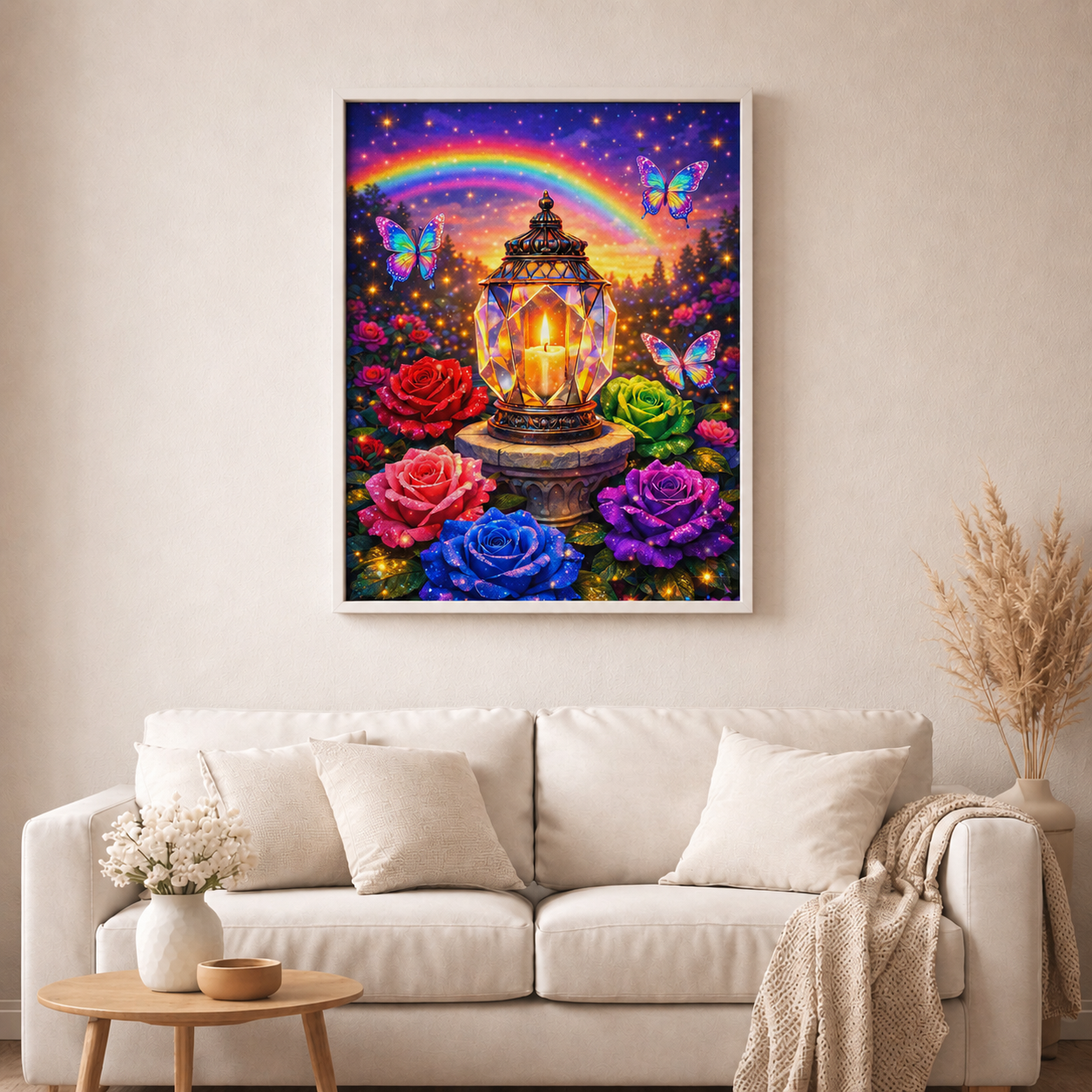 Zaubergarten des Lichts mit 100 Farben - Diamond Painting Kit- AI Artwork by SK Moments 50x75cm (eckige Steine)