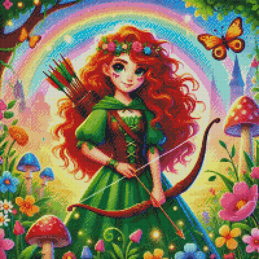 Regenbogenjägerin - Diamond Painting Kit - AI Artwork by Farbenzauberwelt 50x50cm (eckige Steine)