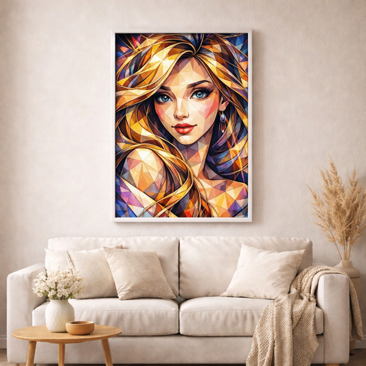 Geometric Lady - Diamond Painting Kit - AI Artwork by Planetenparty 40x60cm (eckige Steine)