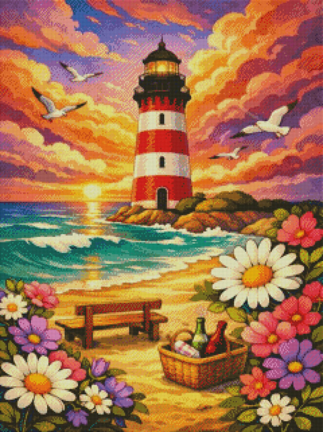 Leuchtturm der Abendruhe - Diamond Painting Kit - AI Artwork by SK Moments 60x80cm (eckige Steine)