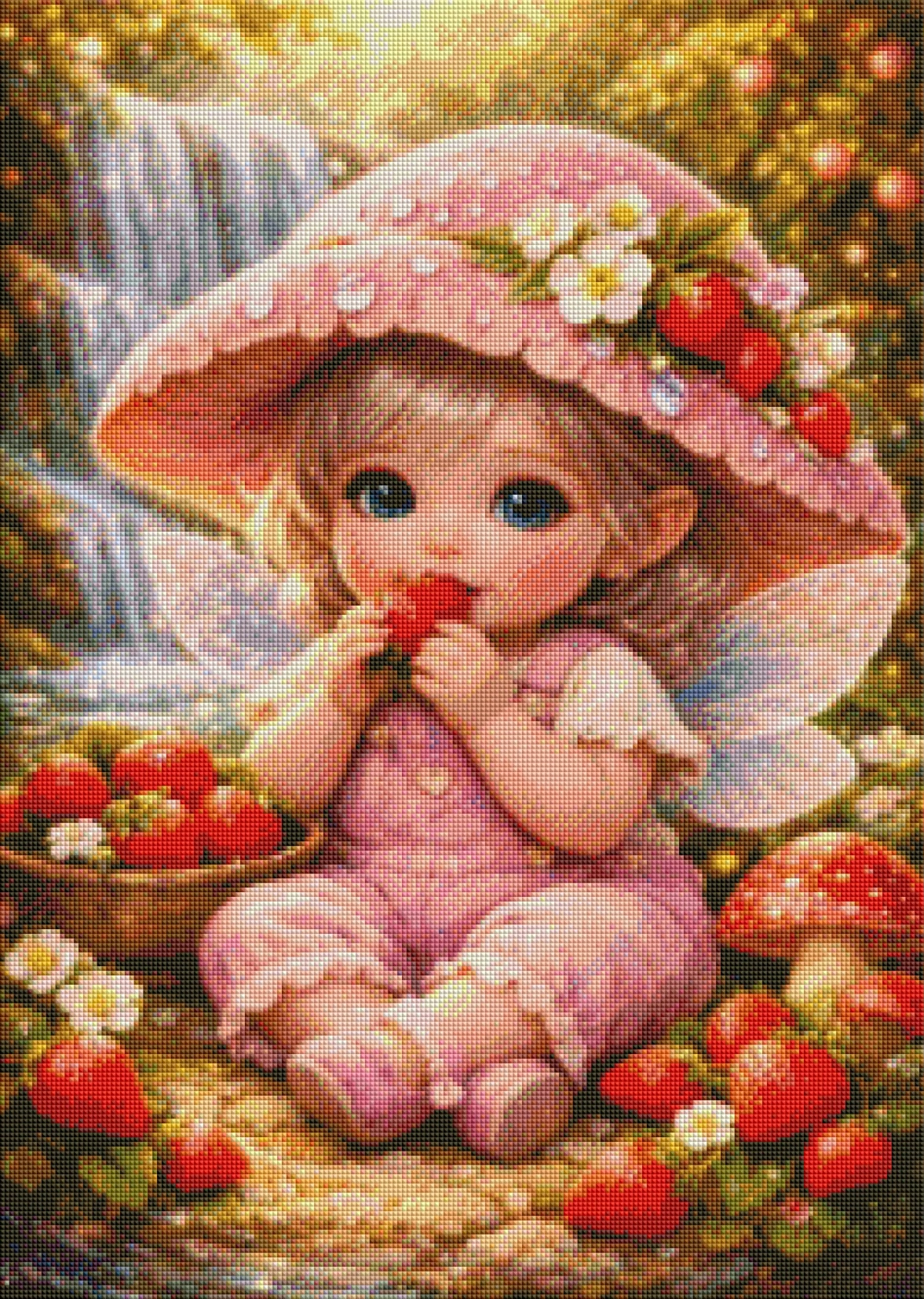 Erdbeerfee im Zauberwald - Diamond Painting Kit - AI Artwork by SK Moments 50x70cm (eckige Steine)