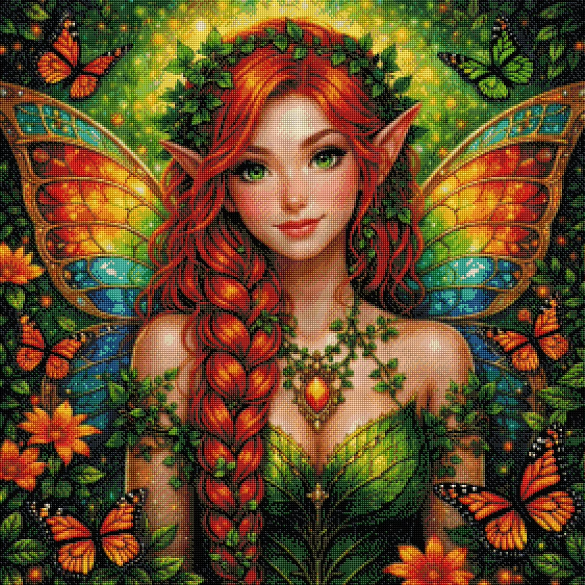 Smaragdfeuer der Waldfee - Diamond Painting Kit - AI Artwork by SK Moments 70x70cm (eckige Steine)