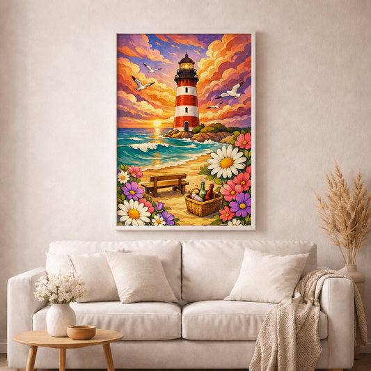 Leuchtturm der Abendruhe - Diamond Painting Kit - AI Artwork by SK Moments 60x80cm (eckige Steine)