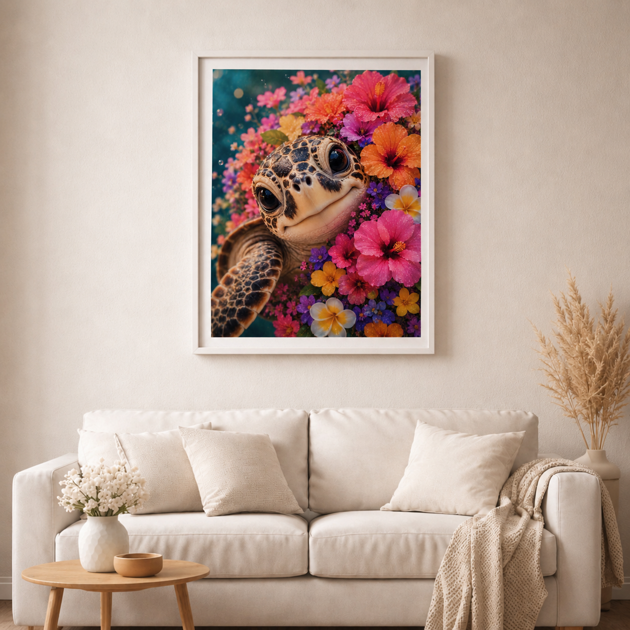 Blütenzauber Schildkröte - Diamond Painting Kit - Artwork by tiki_DIAMONDS.ai 50x65 cm (eckige Steine)