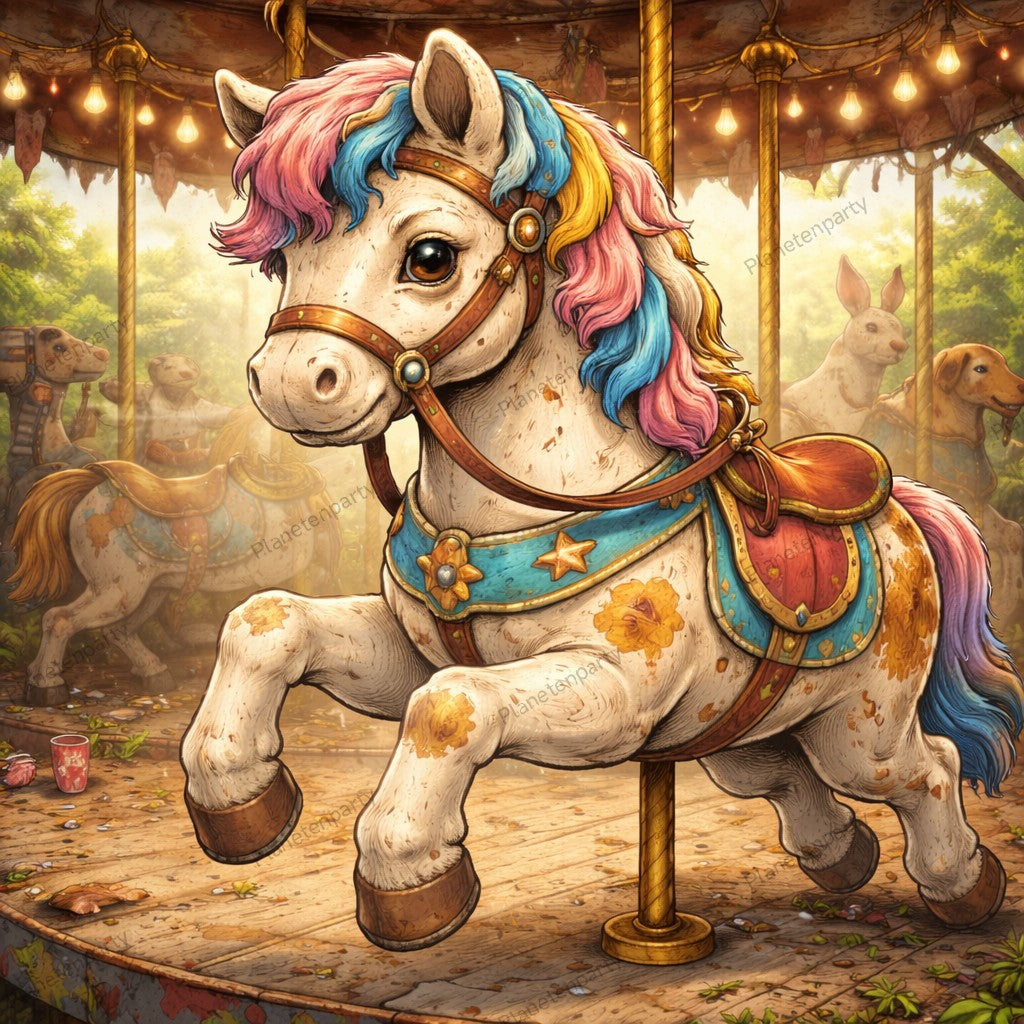 Lost Place Fairground - Diamond Painting Kit - AI Artwork by Planetenparty 50x50cm (Square Drills)