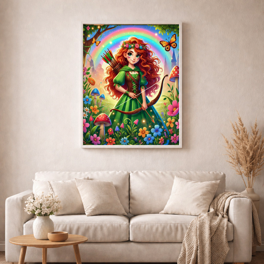 Regenbogenjägerin - Diamond Painting Kit - AI Artwork by Farbenzauberwelt 50x50cm (eckige Steine)