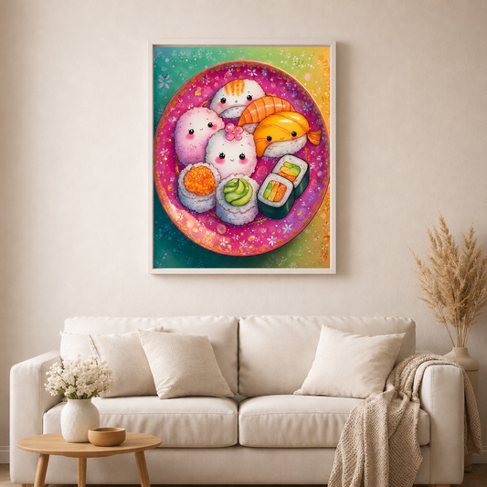 Die kleine Sushi-Party - Diamond Painting Kit -  Artwork by shiny_unicorn.ai 60x60cm (eckige Steine)