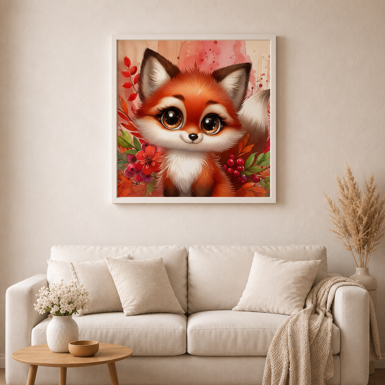 Kleiner Herbstfuchs  - Diamond Painting Kit - AI Artwork by Glitzerkrümel 60x60cm (eckige Steine)