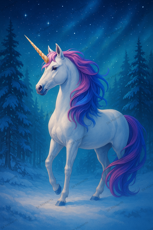 Mondlicht-Einhorn (60x80cm, eckige Harzsteine)