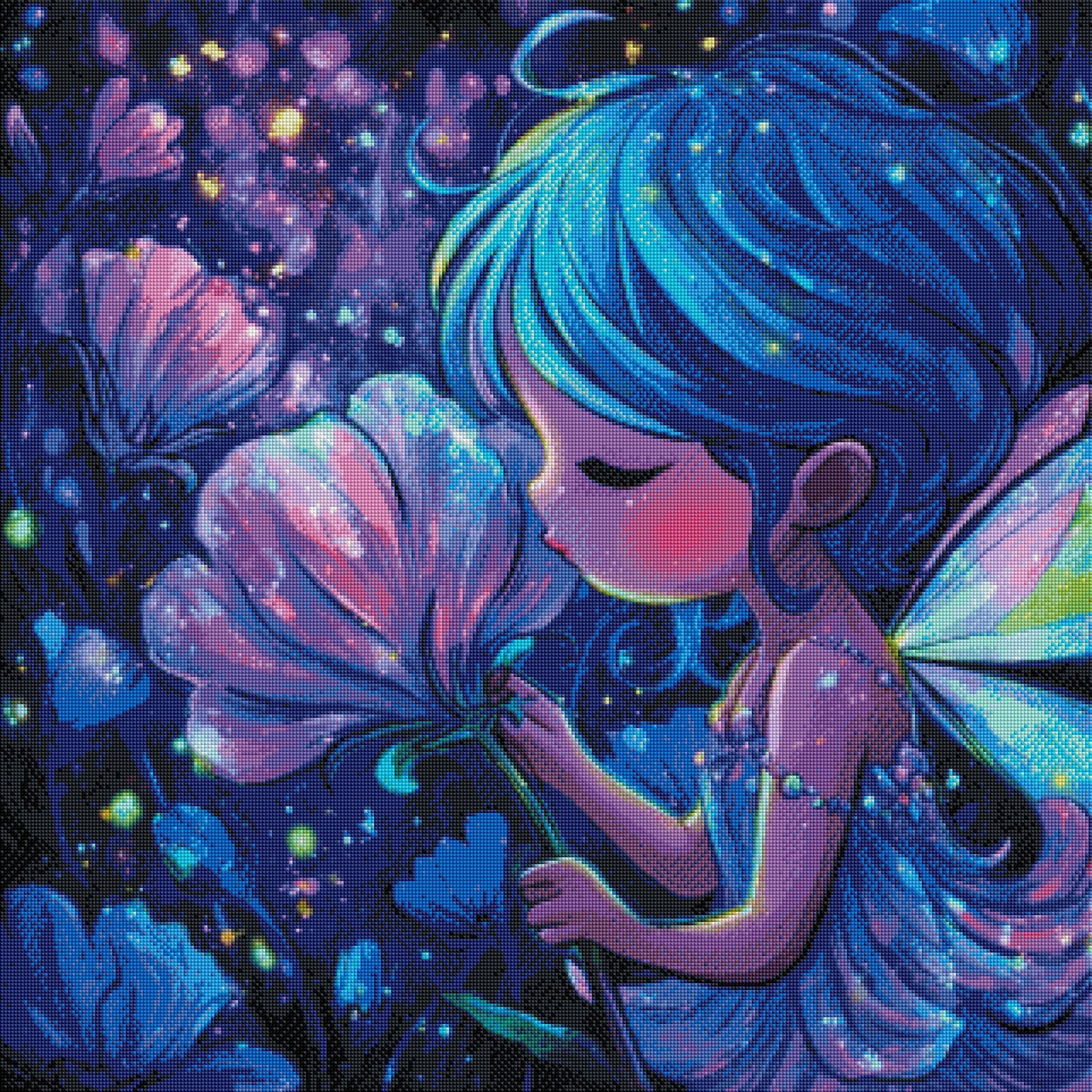 Flüstern der Nachtblüten mit 120 Farben - Diamond Painting Kit -  Artwork by shiny_unicorn.ai 80x80cm (eckige Steine)